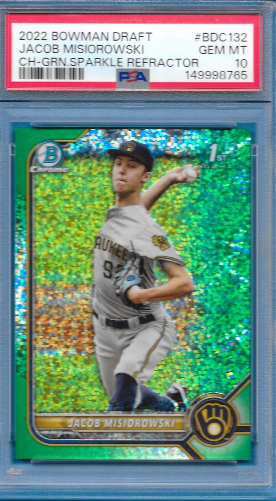 Jacob Misiorowski 2022 Bowman Draft Chrome PSA 10 RC Green Sparkle Ref #40/99
