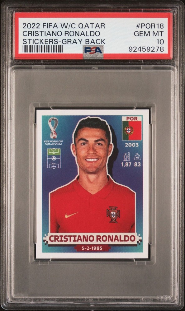Graded 2022 Panini World Cup Cristiano Ronaldo #POR18 Stickers Gray Card PSA 10