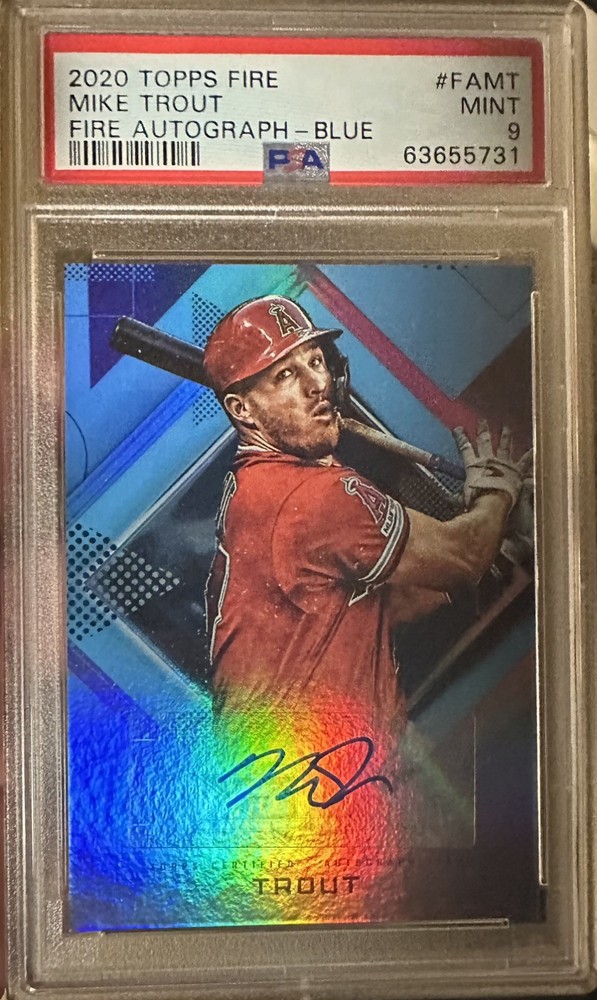 2020 Topps Fire Autograph Blue Mike Trout 4/5 Auto PSA 9 #FA-MT Pop 1