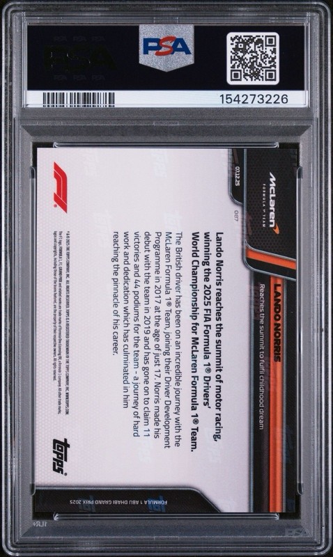 Lando Norris PSA 10 2025 Topps Now F1 Formula 1 Fulfil Childhood Dream view 2