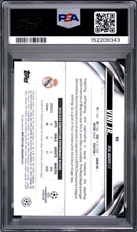 🔥#92 Vini Jr. 2023-24 Topps Chrome UCC - Orange Geometric /25 PSA 10 (Bookend!) view 2
