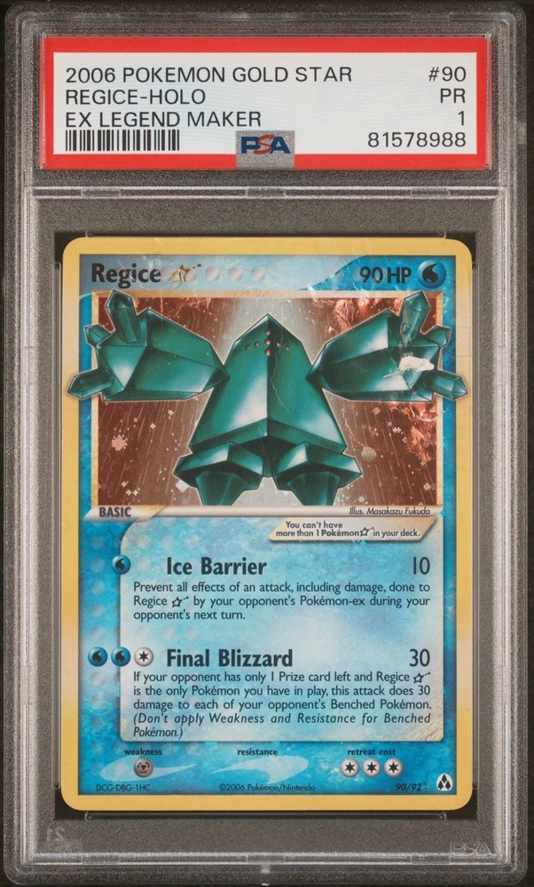 PSA 1 Regice Goldstar Holo Ex Legend Maker POP 76