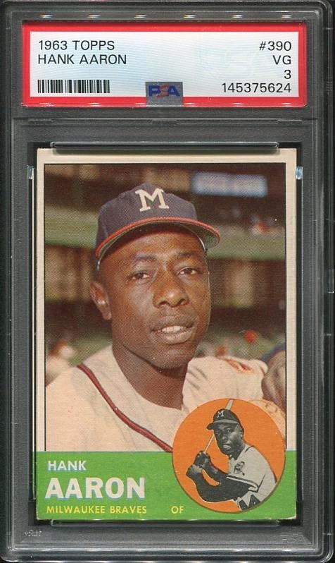 1963 Hank Aaron Topps #390 Milwaukee Braves PSA 3 VERY GOOD