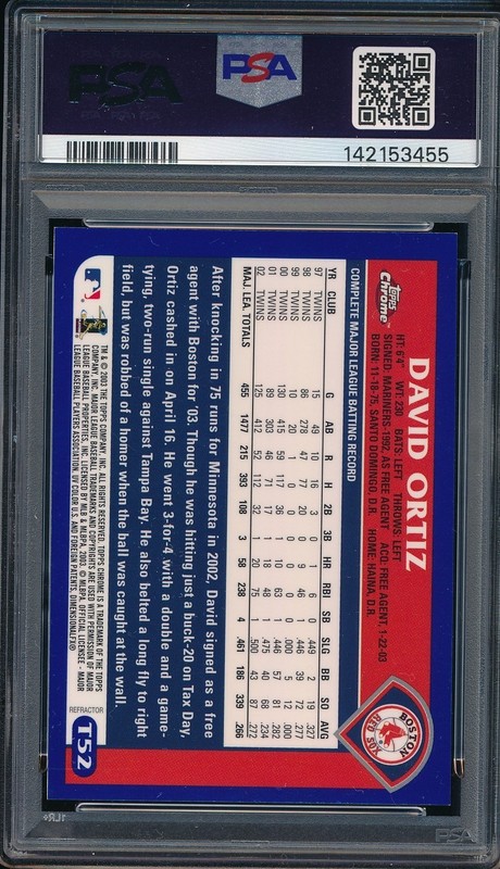 2003 Topps Chrome Traded Refractor David Ortiz #T52 First Red Sox card PSA 8 view 2