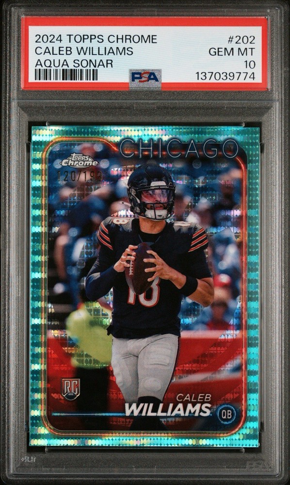 2024 TOPPS CHROME AQUA SONAR #202 CALEB WILLIAMS ROOKIE RC /199 PSA 10 LOW POP
