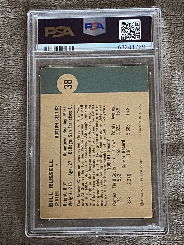 💥1961 billrussell (HOF) PSA 3 Bill Russell Boston Celtics view 2
