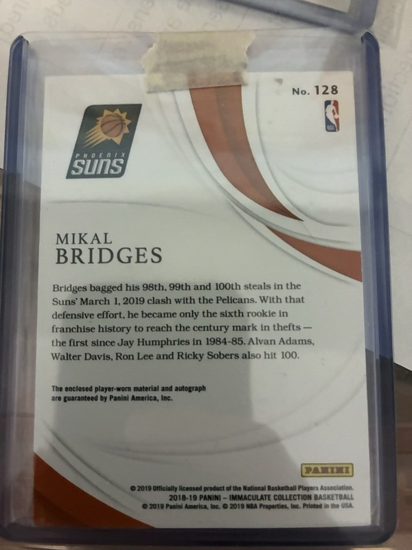 Mikal Bridges Patch Autograph Immaculate RPA Jersey Number On Card Auto view 2