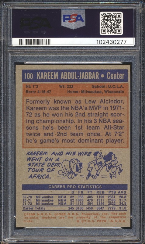 1972 Topps Basketball Kareem Abdul-Jabbar #100 PSA 9 BUCKS / LAKERS MINT HOF view 2