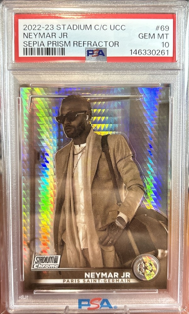 2022-23 Topps Stadium Club Chrome Neymar Jr Sepia Prism /75 PSA 10 *POP* 1