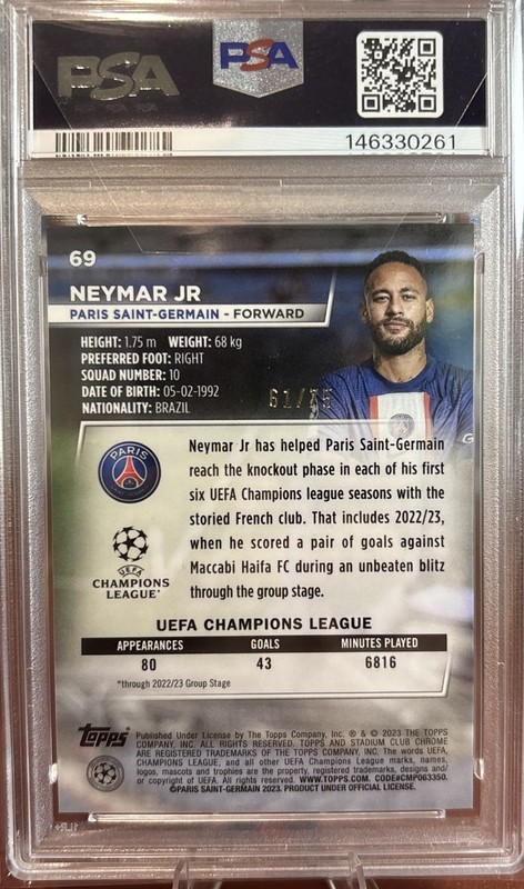 2022-23 Topps Stadium Club Chrome Neymar Jr Sepia Prism /75 PSA 10 *POP* 1 view 2