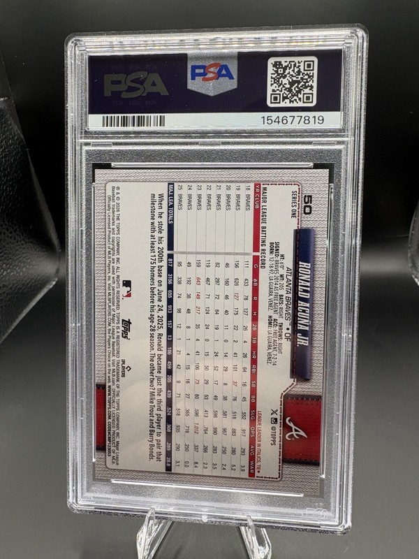 2026 Topps Series 1 Ronald Acuna Jr #50 PSA 9 Mint POP 1 view 2