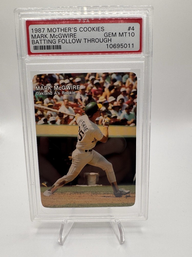 1987 Mother’s Cookies Mark McGwire #4 PSA 10 GEM MT Batting Follow Through A’s