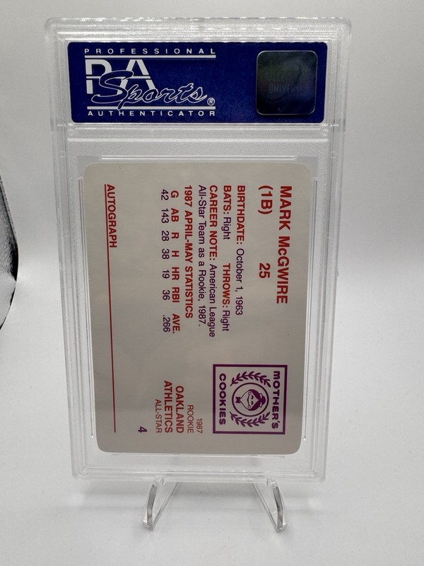 1987 Mother’s Cookies Mark McGwire #4 PSA 10 GEM MT Batting Follow Through A’s view 2