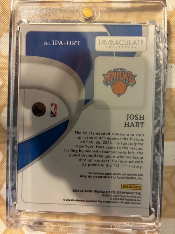 Josh Hart Patch Autograph Immaculate game used sick patch knicks auto view 2