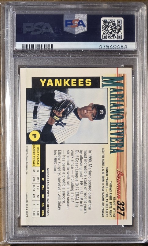 1993 BOWMAN #327 MARIANO RIVERA PSA 9 view 2