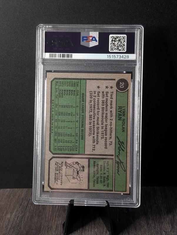 NOLAN RYAN PSA 6 1974 TOPPS #20 CALIFORNIA ANGELS MLB HOF view 2