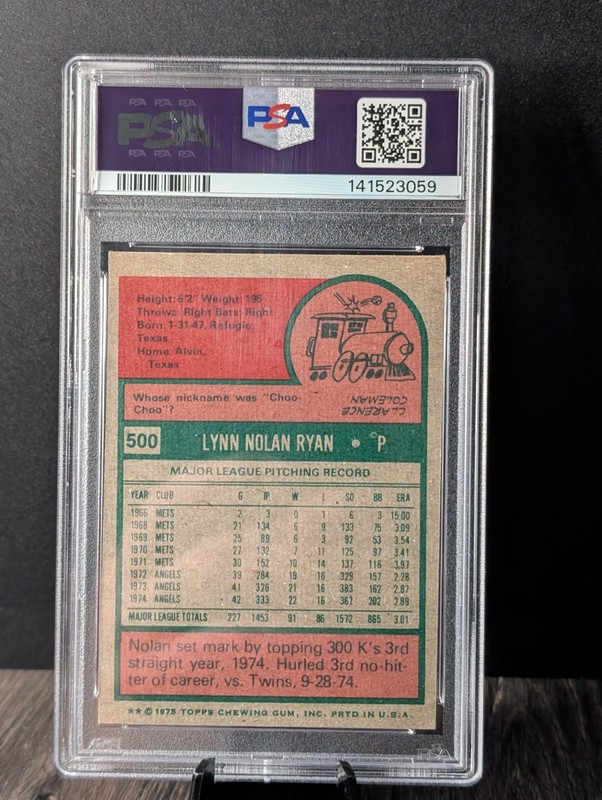 Vintage 1975 Topps Nolan Ryan #500 PSA 3.5 VG+ Angels HOF Strikeout King Card view 2