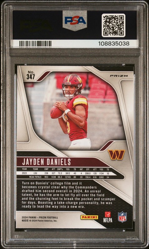 2024 Panini Prizm Jayden Daniels #347 Pink Wave PSA 10 view 2
