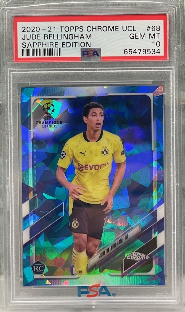 2020-21 Topps Chrome UCL Soccer Jude Bellingham Running Sapphire #68 RC PSA 10