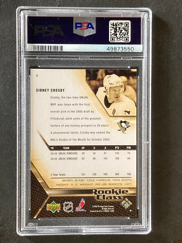 2005 Upper Deck Rookie Class #1 Sidney Crosby RC MINT PSA 10 view 2