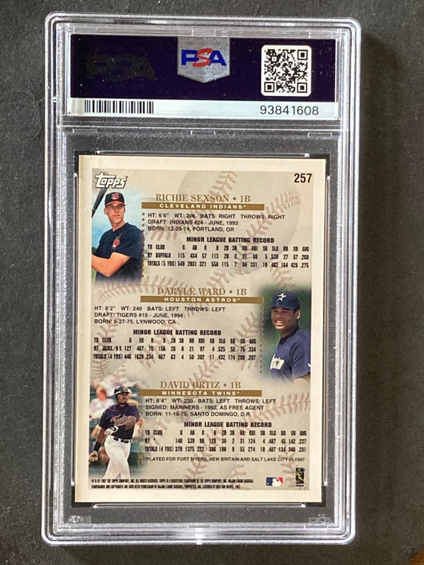 1998 Topps #257 David Ortiz / Ward / Sexson RC PSA 9 view 2