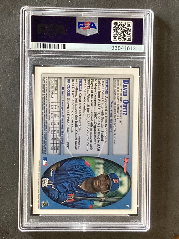 2013 Bowman #71 David Ortiz Blue Sapphire PSA 8 view 2