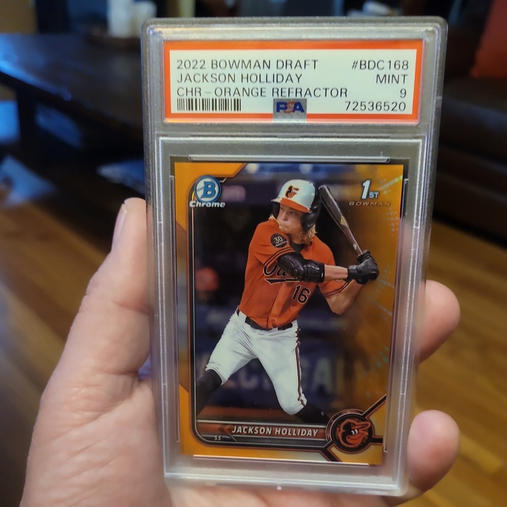 Jackson Holliday 2022 1st Bowman Draft Chrome True Orange Color match /25-PSA 9