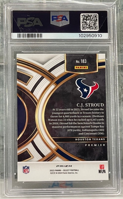 Panini 2023 Select C.J. Stroud Rookie Premier #183 RC Silver Prizm PSA 10 view 2