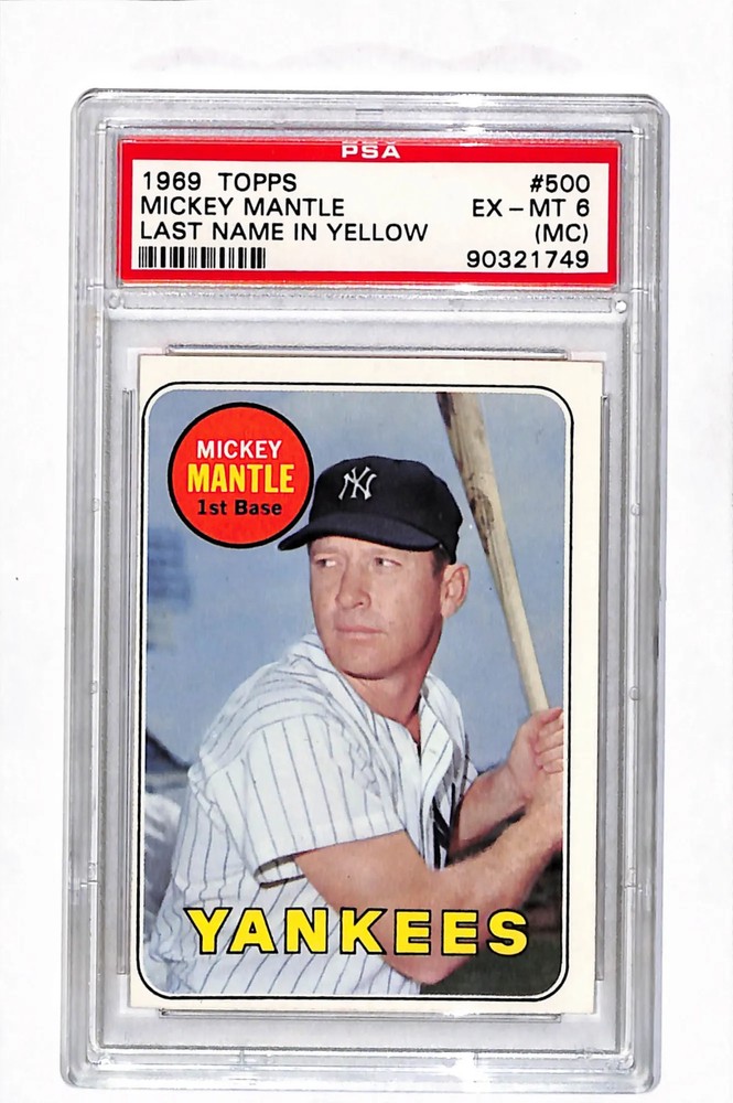 1969 Topps Mickey Mantle #500 Last Name In Yellow MC PSA 6