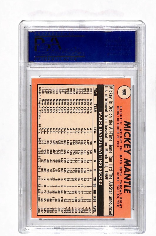 1969 Topps Mickey Mantle #500 Last Name In Yellow MC PSA 6 view 2