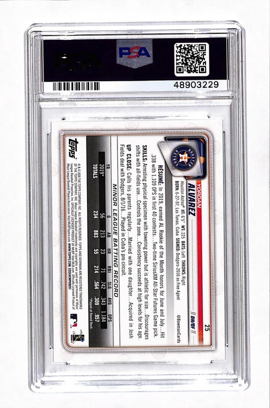 2020 Bowman Yordan Alvarez #25 PSA 9 view 2