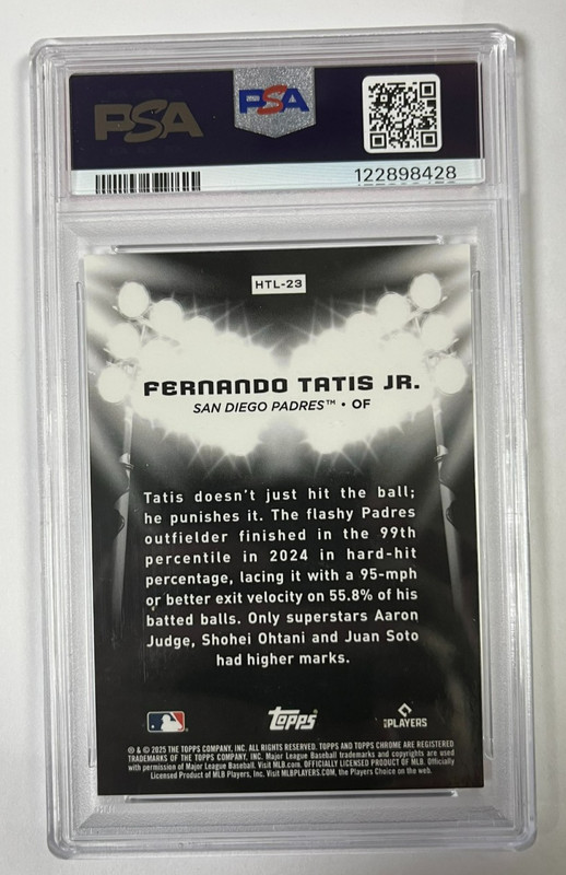 2025 Topps Chrome Black Hit the Lights Fernando Tatis Jr # HTL-23 PSA 9 view 2