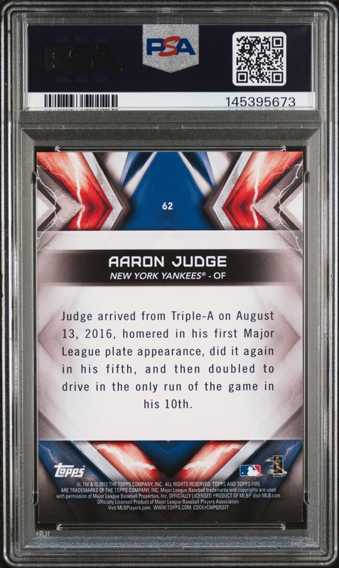 2017 Topps Fire Aaron Judge #62 Rookie Card PSA 9 MINT view 2