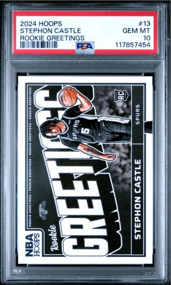 Graded 2024 Panini Stephon Castle #13 Rookie Greetings Basketball Card PSA 10