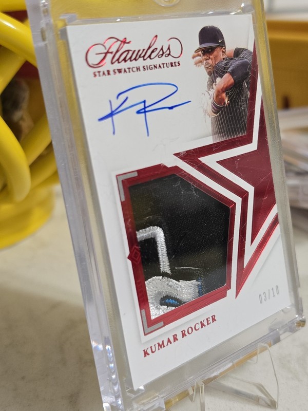 Kumar Rocker 2022 Panini Flawless Star Swatch Signatures Patch On Card Auto 3/10 view 2