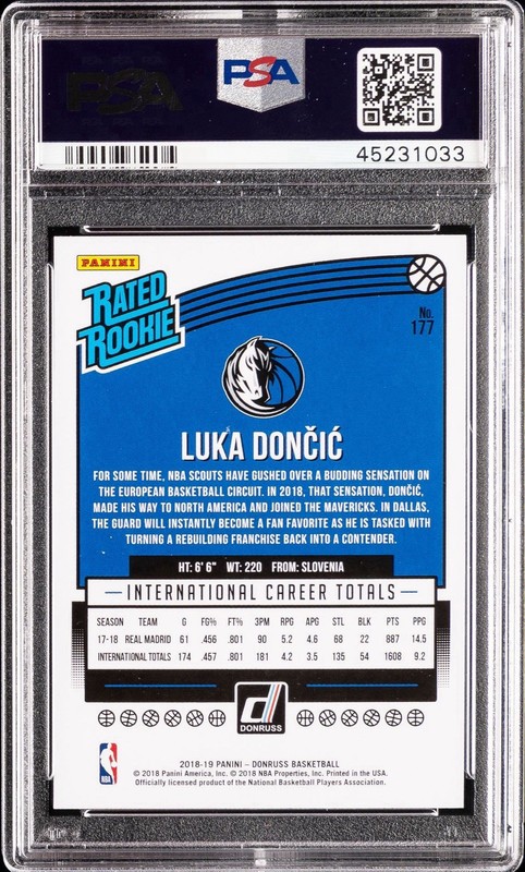 2018 Panini Donruss Luka Doncic #177 RC PSA 10 Gem Mint Dallas Mavericks view 2