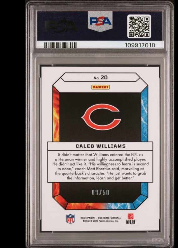 2024 Obsidian Caleb Williams Fire Ice Purple RC 9/50 PSA 10 Bears QB view 2