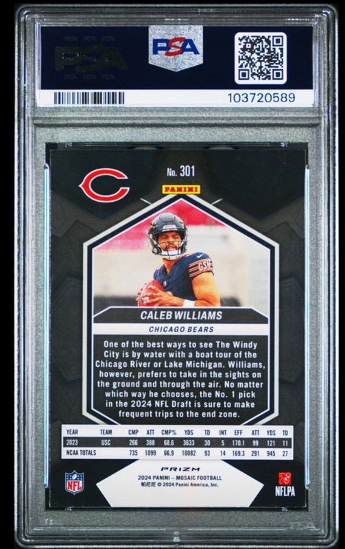 2024 Mosaic - Rookies Caleb Williams #301 Honeycomb SSP Prizm (RC) PSA 9 LOW POP view 2