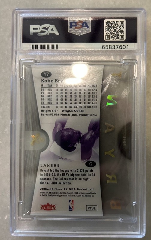 KOBE BRYANT 2006-07 FLEER E-X #17 LOS ANGELES LAKERS HOF PSA 9 MINT view 2