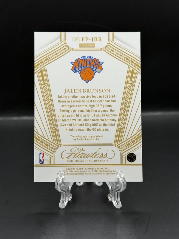 Jalen Brunson 2023-24 Panini Flawless Performances Auto Ruby /15 New York Knicks view 2
