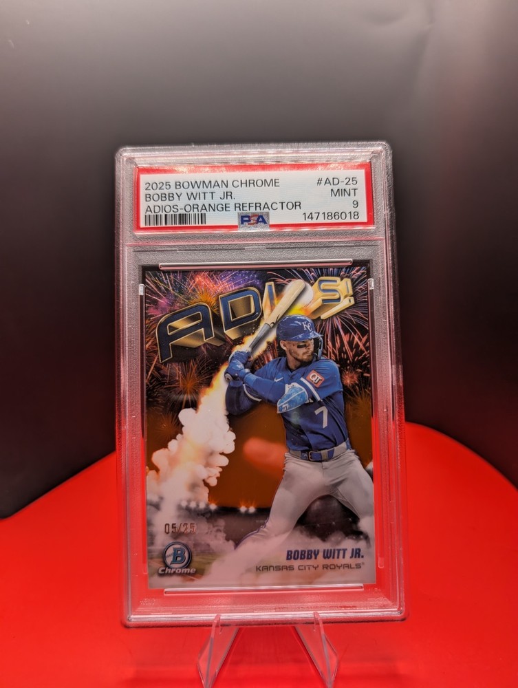 Bobby Witt Jr. 2025 Bowman Chrome /25 Adios-Orange Refractor #AD-25 PSA 9