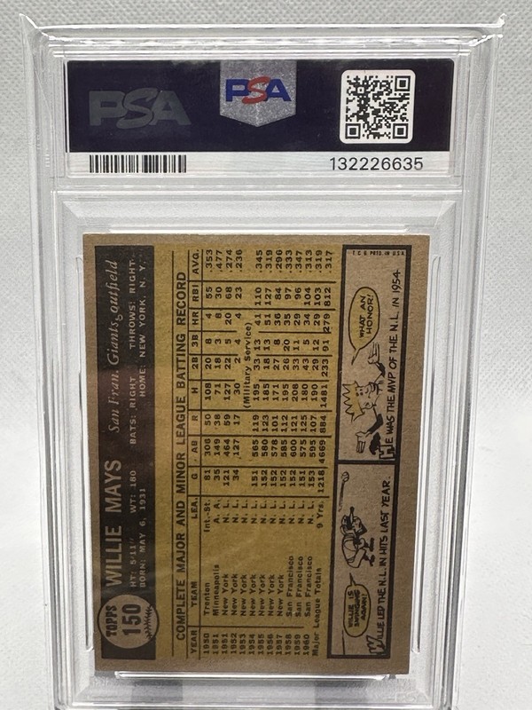 1961 Topps #150 Willie Mays HOF  PSA 5 EX view 2