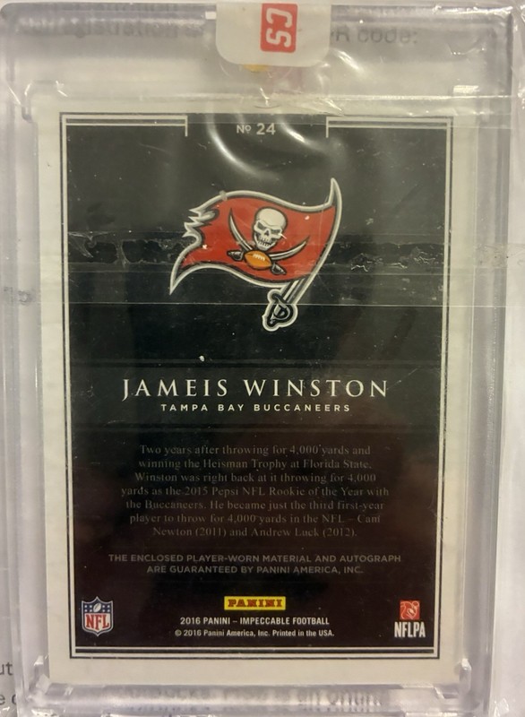 Jameis Winston Patch Autograph Impeccable Elegance On Card Auto 1st Print /15 view 2