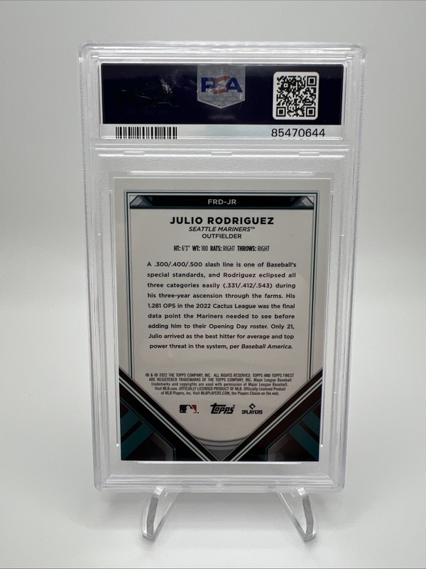 Julio Rodriguez Rookie 2022 Topps Finest #FRD-JR PSA 9 Mariners Design Variation view 2