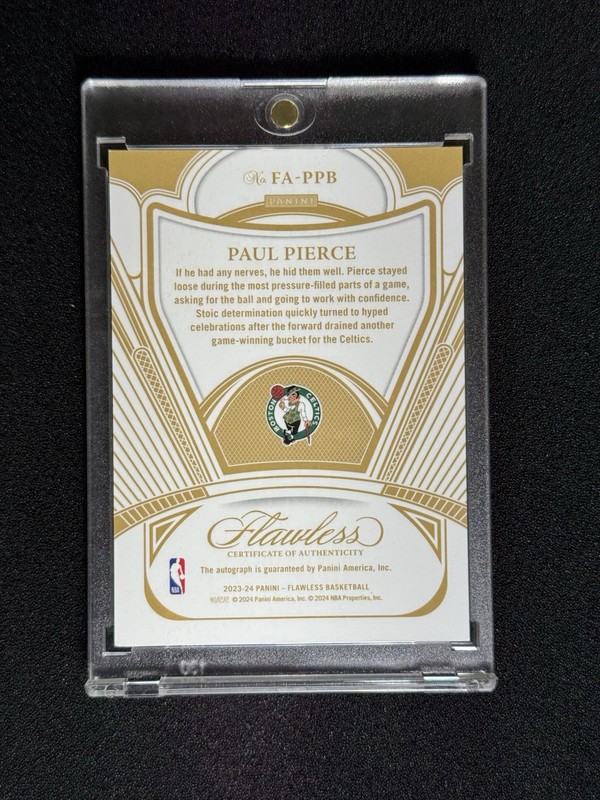 2023-24 Panini Flawless 3/3 Paul Pierce Amethyst Diamond Purple Auto Last 1/1 view 2