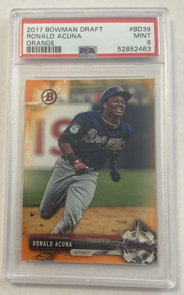 2017 Bowman Draft Ronald Acuna Jr. RC #d 19/25 Orange Parallel SP Insert PSA 9 view 1