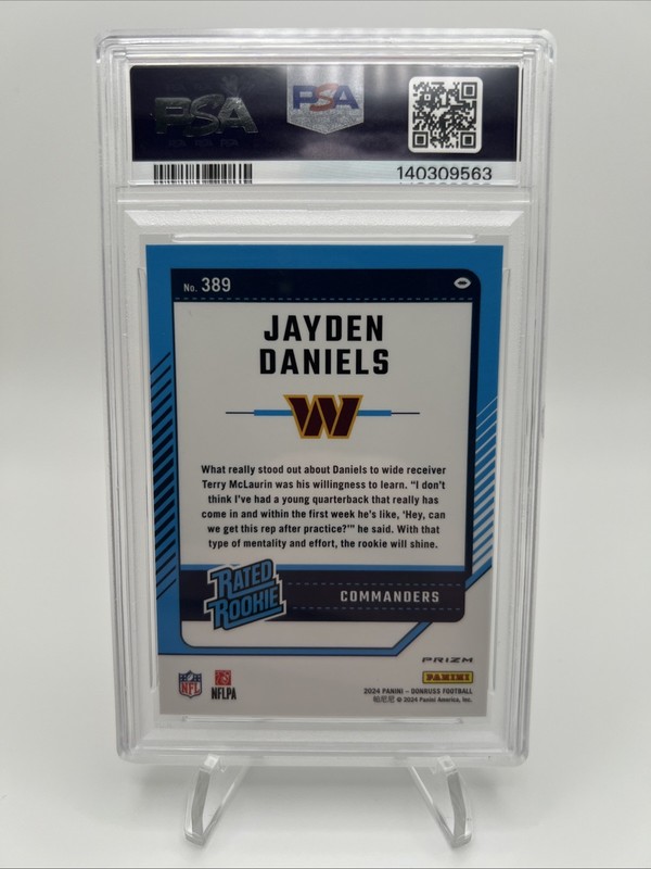 2024 Donruss Rated Rookie Jayden Daniels #389 Optic Preview Red & Green PSA 9 view 2
