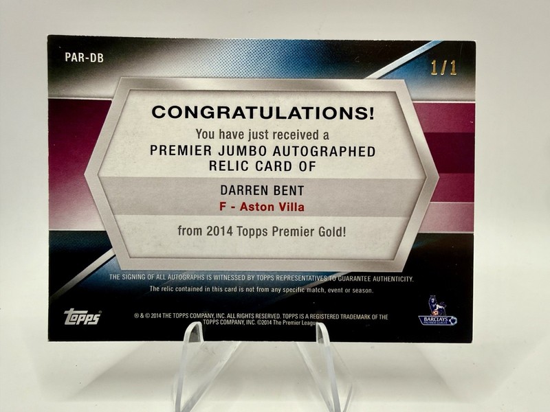 2014 Topps Premier Gold - Darren Bent - Jumbo Auto Relic 1/1 Aston Villa view 2