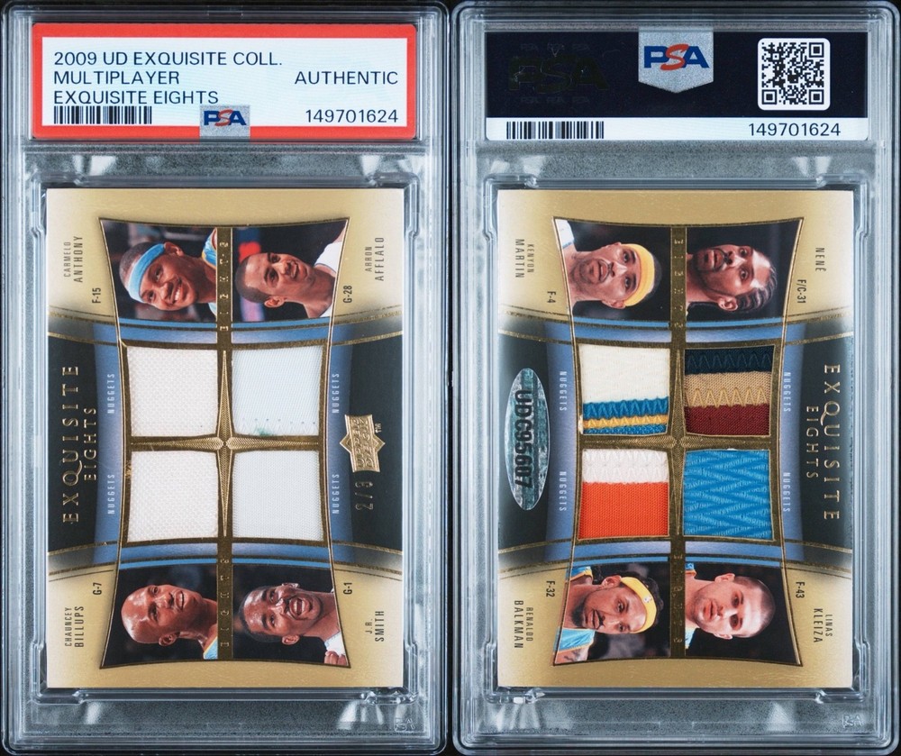 CARMELO BILLUPS SMITH Nuggets 2009 UD Exquisite Eights Game-Worn Patches 2/3 PSA
