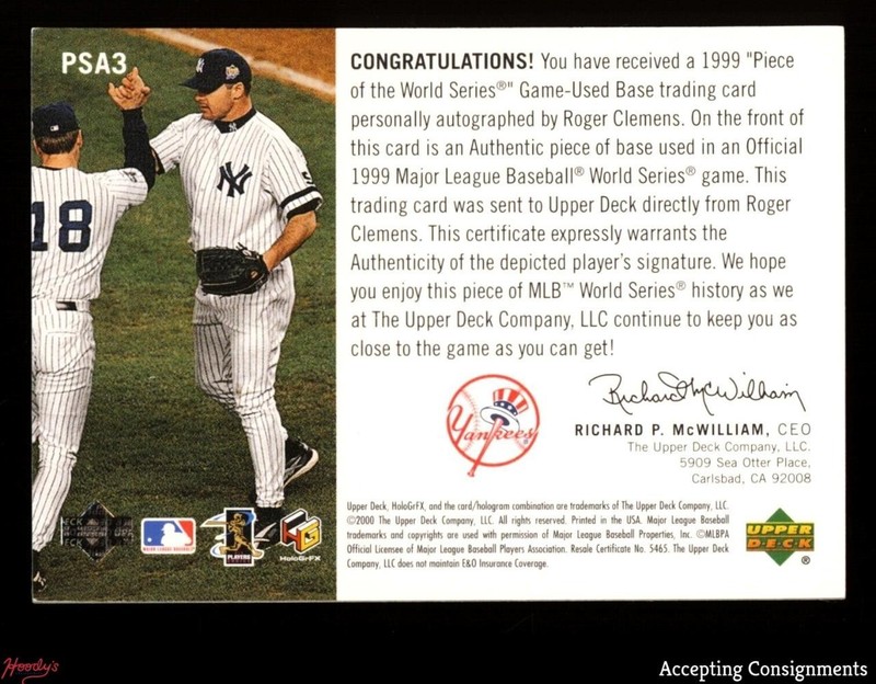 2000 Upper Deck HoloGrFX Piece of Series Roger Clemens GAME USED BASE AUTO 4/25 view 2